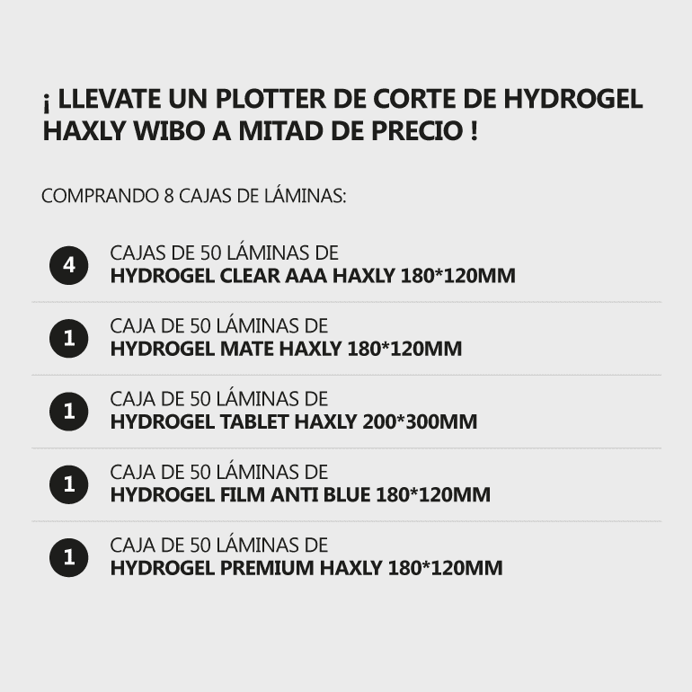 Plotter 50% OFF + 4 Cajas Clear + 1 Mate + 1 Tablet + 1 AntiBlue + 1 Premium